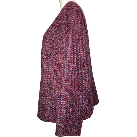 TALBOTS Muticolor Magenta, Burgundy, Purple, Wool Blend Tweed Plus Blazer, 20W - Picture 3 of 16